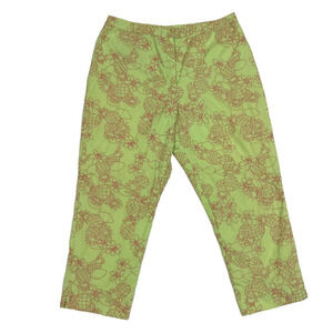 Vintage Lily Pulitzer Green Crop Pants Sz12 Pink Pineapple Floral Embroidery
